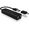 Raidsonic 4 Port Hub with USB 3.0 Type-A, Type-C, Gigabit LAN Icy Box IB-HUB1419-LAN Black