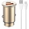 LDNIO C506Q USB, USB-C Car charger + Lightning Cable