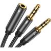 Joyroom AUX splitter audio cable 3,5 mm mini jack (female) - 2x 3,5 mm mini jack (male - microfon and headphones) 0,2m black (SY-A05)