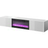 Cama Meble RTV cabinet SLIDE 200K with electric fireplace 200x40x37 cm all in gloss white