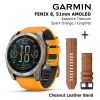 GARMIN Fenix 8 51 mm, AMOLED, Sapphire Titanium + Chesnut Leather Band sporta pulkstenis