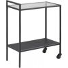 Servējamais galds SEAFORD 60x30xH75cm, plaukts: caurspīdīgs / matēts melns 5mm stikls, krāsa: ozols, rāmis: melns metāls