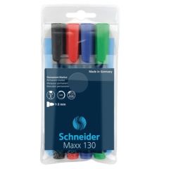 Noturīgais marķieris SCHNEIDER MAXX 130 konisks, 1-3 mm, 4 krāsu komplekts