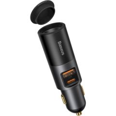 Baseus Share Together Fast Charge Car Charger with Cigarette Lighter Expansion Port, USB + USB-C 120W Gray