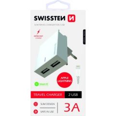 Swissten Premium Зарядное устройство USB 3А / 15W С проводом Lightning (MD818) 120 см Белое