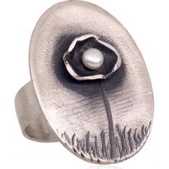 Серебряное кольцо #2101730(Matt+POx-MattBk)_PE, Серебро	925°, оксид (покрытие), Жемчуг , Размер: 17, 7.3 гр.