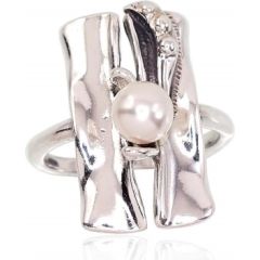 Серебряное кольцо #2101706(POx-Bk)_PESN, Серебро	925°, оксид (покрытие), Жемчуг (синт.) , Размер: 17.5, 5 гр.