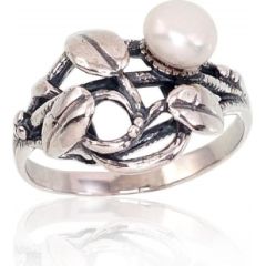 Серебряное кольцо #2101705(POx-Bk)_PE, Серебро	925°, оксид (покрытие), Жемчуг , Размер: 19, 3.4 гр.