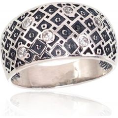 Серебряное кольцо #2101683(POx-Bk)_CZ, Серебро	925°, оксид (покрытие), Цирконы , Размер: 18, 5.7 гр.