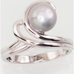 Серебряное кольцо #2101457(PRH-GR)_PE-GR, Серебро	925°, родий (покрытие),  Жемчуг , Размер: 17.5, 3.5 гр.