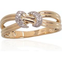Золотое кольцо #1100199(Au-Y+PRh-W)_DI, Желтое Золото	585°, родий (покрытие) , Бриллианты (0,064Ct), Размер: 18, 1.97 гр.