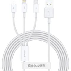 USB cable 3in1 Baseus Superior Series, USB to micro USB / USB-C / Lightning, 3.5A, 1.2m (white)