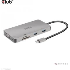 Club 3d CLUB3D USB Gen1 Type-C 9-in-1 hub with HDMI, VGA, 2x USB Gen1 Type-A, RJ45, SD/Micro SD card slots and USB Gen1 Type-C Female port