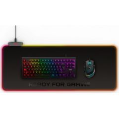 Energy Sistem ESG P5 RGB Gaming mouse pad, 800 x 300 x 4 mm, XL-size; LED colours: RGB LEDs with 5 light effects; Connection: USB cable; Power connector: microUSB; 1 USB 2.0 port; Touch control; Stitched edges; Waterproof material, Black