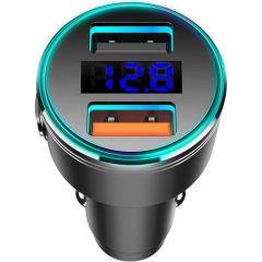 Maclean MCE375 Dual Car Charger with Display Cigarette Lighter Socket Aluminum Voltmeter USB 1x QC 3.0, USB 1x 5V/2.4A, RGB LED