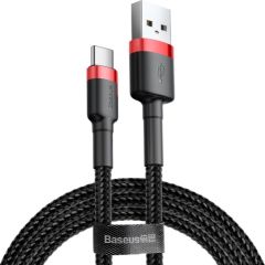 Baseus CATKLF-B91 Nylon Izturīgs Datu & Uzlādes Vadse USB-C QC3.0 3A to USB 2.0 1M Melns-Sarkans