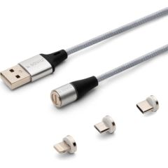 Savio CL-153 USB cable 1 m USB 2.0 USB C Micro USB A/Lightning Silver