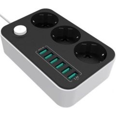 ColorWay Power Socket :3 EU plugs/6USB Blac CW-CHE36B 1.8 m, Black