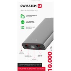 Swissten Aluminium Power Banka Ārējās Uzlādes Baterija 2xUSB / USB-C / Micro USB / 20W / 10000 mAh