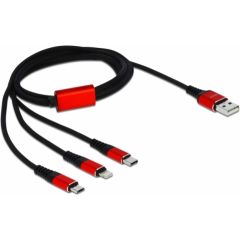 Delock USB-A to Micro USB, Lightning, USB-C 1 m, Black/Red