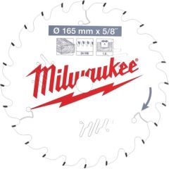 Griešanas disks kokam Milwaukee 4932471294; 165x20x2,2 mm; Z24; 15°