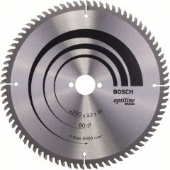 Griešanas disks kokam Bosch OPTILINE WOOD; 251x3,2x30,0 mm; Z80; 15°
