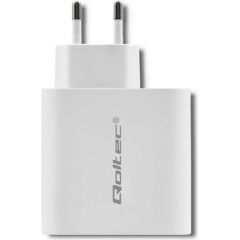 Qoltec 51715 Charger| 63W | 5-20V | 1.5-3A | USB type C PD | USB QC 3.0 | White