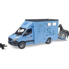 Bruder MB Sprinter animal transporter with horse, model vehicle (blue)