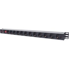 Intellinet Vertical Rackmount 12-Way Power Strip - German Type, With On/Off Switch and Overload Protection, 1.6m Power Cord (Euro 2-pin plug)