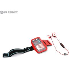 Platinet PM1075R 2in1 Bluetooth 4.2 Sporta Stereo Austiņas ar  Mik & Pulti + Maks-Aproce Telefonam (5" Max) Sarkana