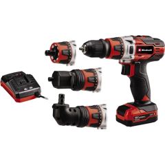 Einhell Cordless Drill TE-CD 12/1 3X-Li, 12V (red/black, Li-Ion battery 2Ah, angle attachment, eccentric attachment)