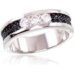 Серебряное кольцо #2100973(PRh-Gr+PRh-Bk)_CZ+CZ-BK, Серебро 925°, родий (покрытие), Цирконы, Размер: 17, 3.8 гр.