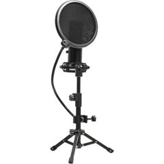 LORGAR Voicer 721, Gaming Microphone, Black, USB condenser microphone with tripod stand and pop filter, including 1 microphone, 1 metal tripod, 1 plastic shock mount, 1 windscreen cap, 2m USB Type C cable, 1 pop filter, 1 tripod mount ring, 154.6x56.1mm