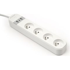 Gembird Smart power strip with USB charger, 4 French sockets, white