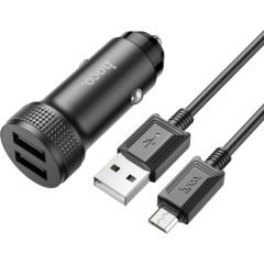 Автомобильная зарядка Hoco Z49 2xUSB-A + MicroUSB черная