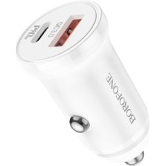 Автомобильная зарядка Borofone BZ18A USB-A/Type-C PD20W+QC3.0 белая