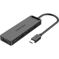 USB 3.0 4-Port Hub with USB-C and USB 3.0 with Power Adapter Vention TGKBB 0.15m, Black