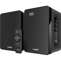 SVEN SPS-710 2x20W; Timbre and volume control; LED display; USB/SD-card support; FM radio; Headphone jack; Remote control; Built-in clock and alarm; Bluetooth