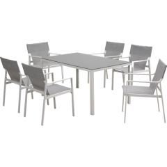 Garden furniture set OSMAN table and 6 chairs, light grey