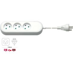 Goobay 3-way power strip Denmark, 1,5 m, white, 1.5 m - for connecting up to three electronic devices