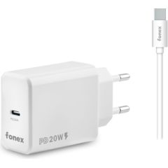 Travel Charger Type-C PD 20W + Type-C Cable 1.5m By Fonex White