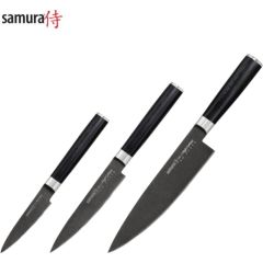 Samura MO-V Stonewash комплект 3х ножей (Шеф , Универсальный, Овощной)  из AUS 8 Японской из стали 59 HRC