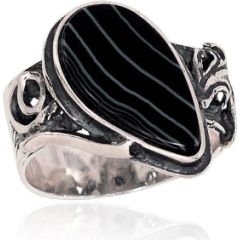 Серебряное кольцо #2101695(POx-Bk)_AG, Серебро 925°, оксид (покрытие), Агат, Размер: 19, 7.2 гр.