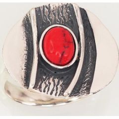 Серебряное кольцо #2101428(POx-Bk)_COX, Серебро 925°, оксид (покрытие), Коралл (Имитация), Размер: 18.5, 6 гр.
