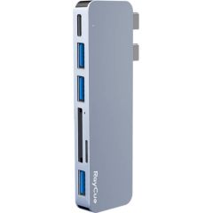 Hub 6w2 RayCue 2x USB-C do Thunderbolt 3 + 3x USB-A 3.0 5Gbps + SD/TF 2.0 (szary)