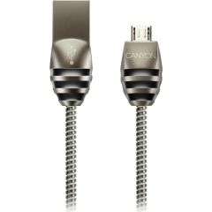 CANYON UM-5, Micro USB 2.0 standard cable, Power & Data output, 5V 2A, OD 3.5mm, metallic Jacket, 1m, gun color, 0.04kg