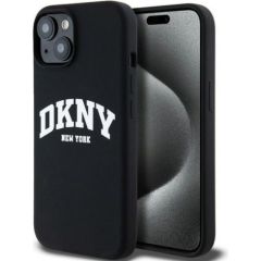 DKNY Apple  iPhone 15 hardcase Liquid Silicone White Printed Logo MagSafe Black