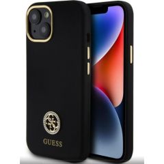 Guess Apple  iPhone 15 Liquid Silicone 4G Strass Metal Logo Case Black