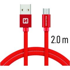 Swissten Textile Quick Charge Universāls Micro USB Datu un Uzlādes Kabelis 2.0m Sarkans