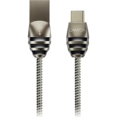 Canyon Type C USB 2.0 standard cable, Power & Data output, 5V 2A, OD 3.5mm, metallic Jacket, 1m,  gun color